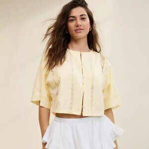 Aerie Short Sleeve Crochet Cardigan - YELLOW - Size Medium